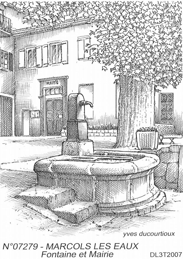 N 07279 - MARCOLS LES EAUX - fontaine et mairie
