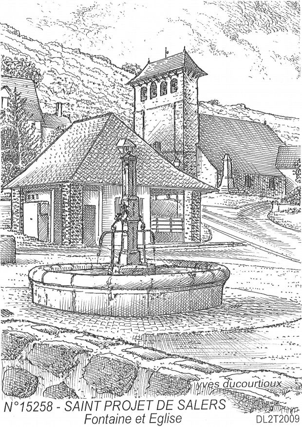 N 15258 - ST PROJET DE SALERS - fontaine et �glise