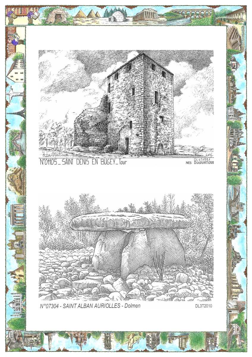 MONOCARTE N 01105-07304 - ST DENIS EN BUGEY - tour / ST ALBAN AURIOLLES - dolmen