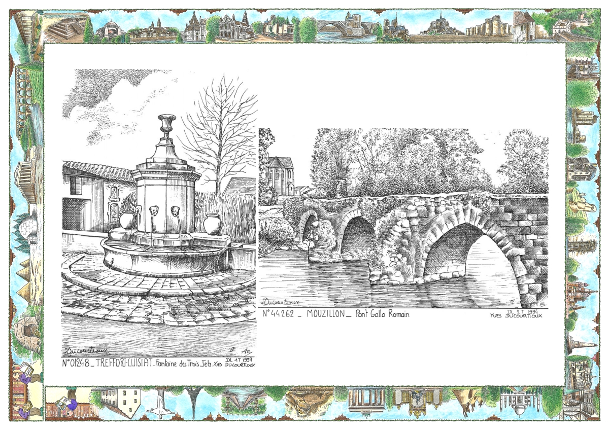 MONOCARTE N 01248-44262 - TREFFORT CUISIAT - fontaine des trois jets / MOUZILLON - pont gallo romain