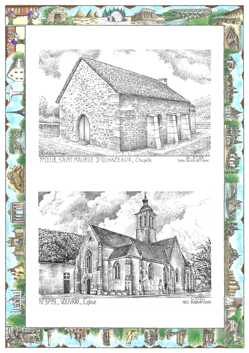 MONOCARTE N 01318-37119 - CORVEISSIAT - chapelle � st maurice d �chaz. / VOUVRAY - �glise