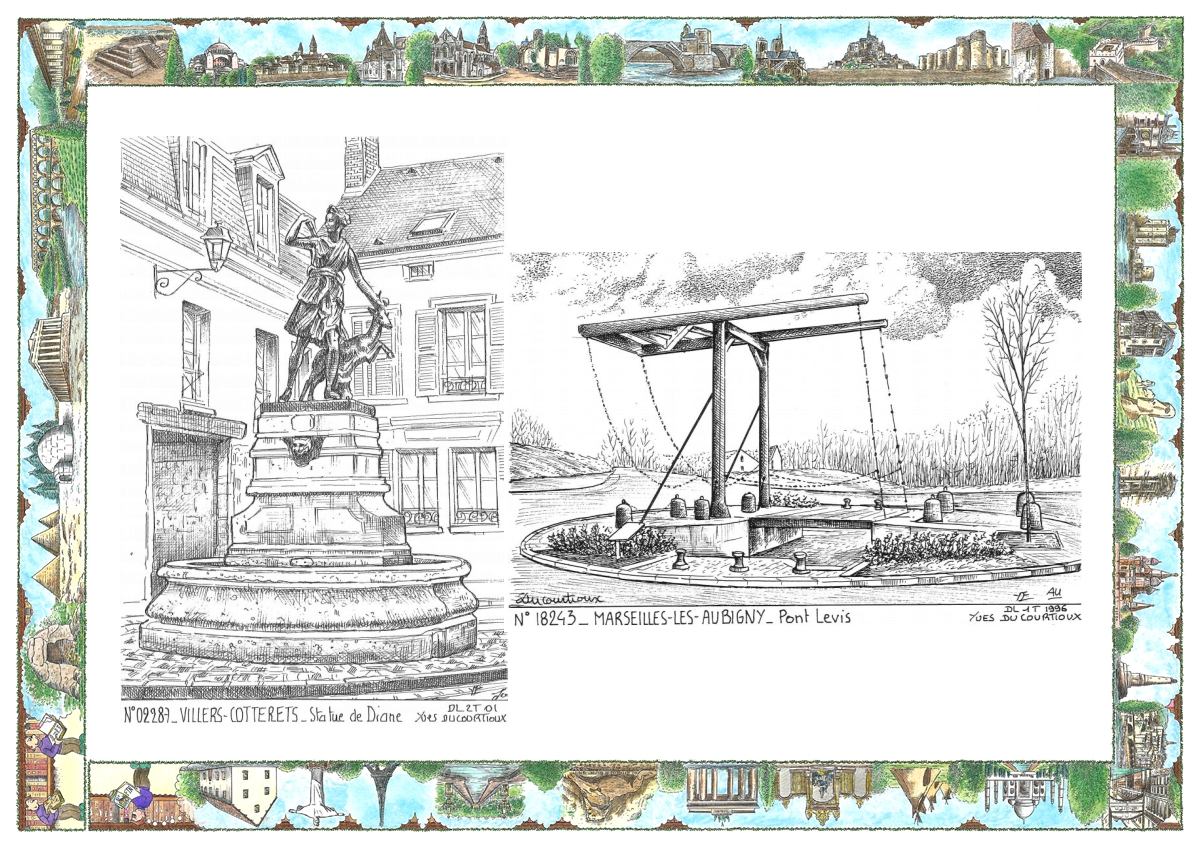 MONOCARTE N 02287-18243 - VILLERS COTTERETS - statue de diane / MARSEILLES LES AUBIGNY - pont levis