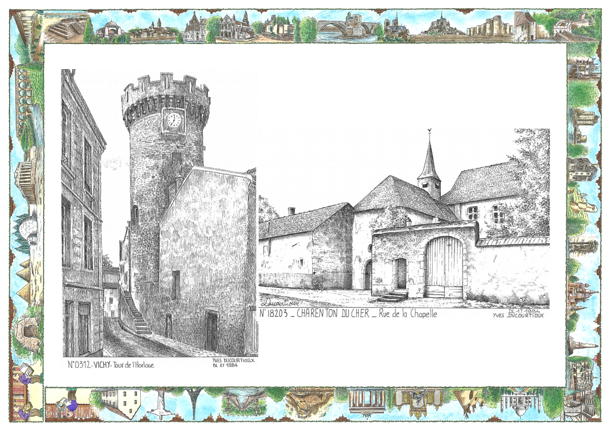 MONOCARTE N 03012-18203 - VICHY - tour de l horloge / CHARENTON DU CHER - rue de la chapelle