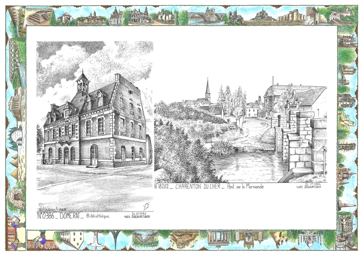 MONOCARTE N 03086-18202 - DOMERAT - biblioth�que / CHARENTON DU CHER - pont sur la marmande