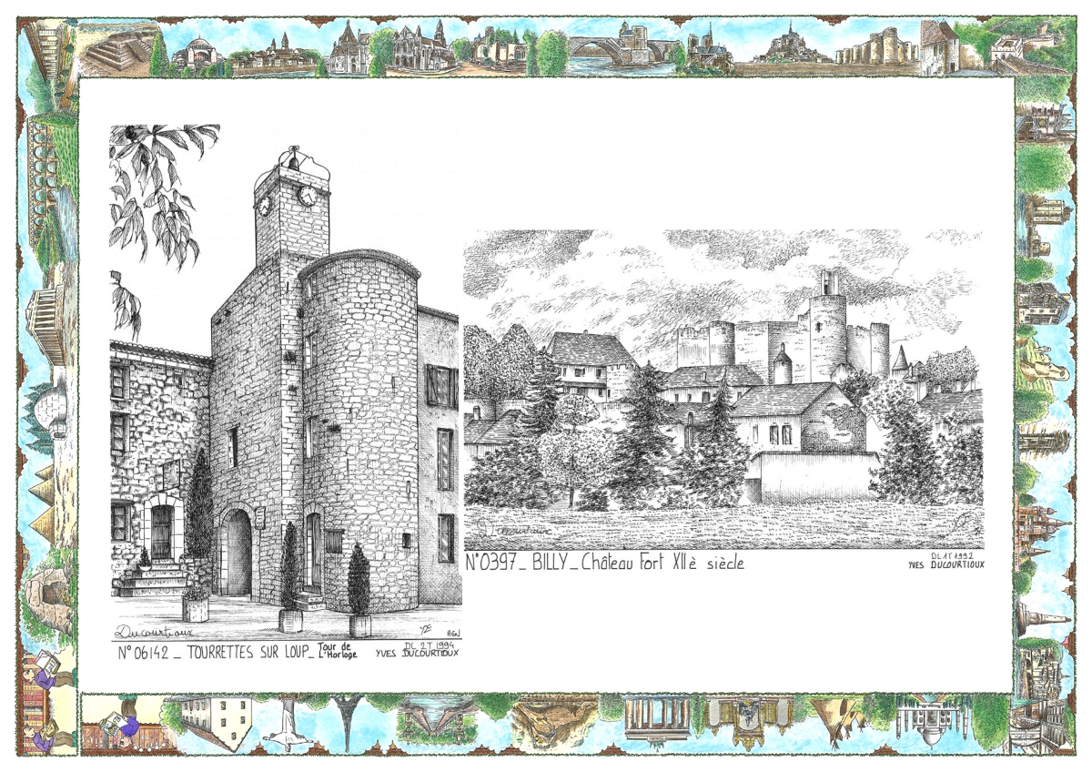 MONOCARTE N 03097-06142 - BILLY - ch�teau fort XII� si�cle / TOURRETTES SUR LOUP - tour de l horloge