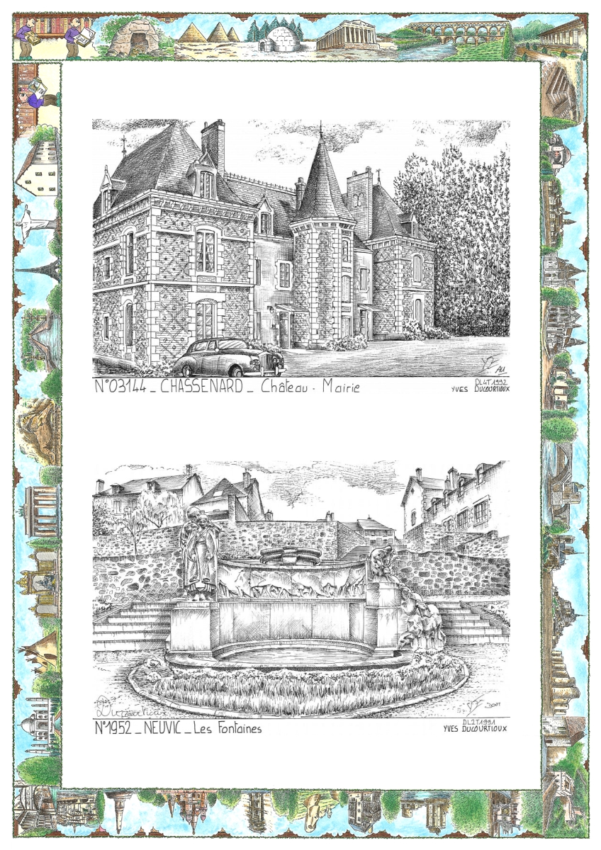 MONOCARTE N 03144-19052 - CHASSENARD - ch�teau mairie / NEUVIC - les fontaines