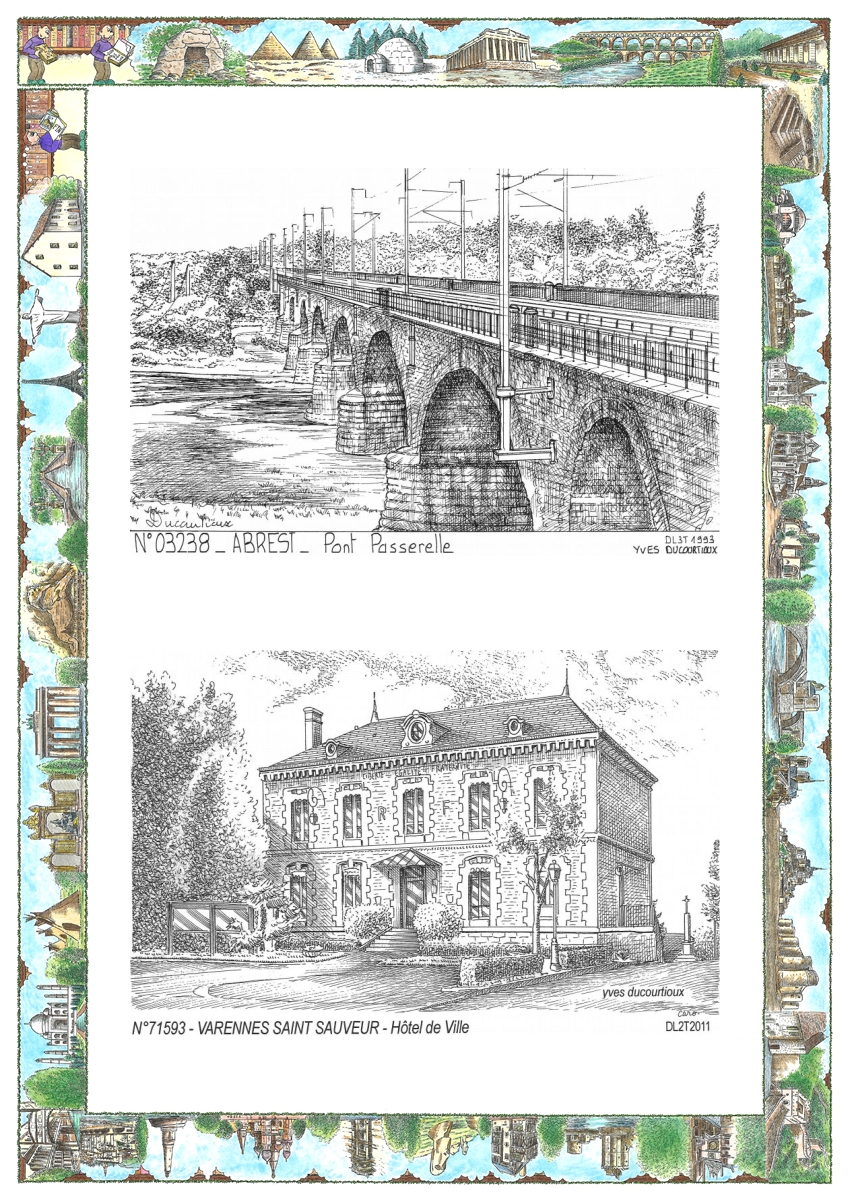 MONOCARTE N 03238-71593 - ABREST - pont passerelle / VARENNES ST SAUVEUR - h�tel de ville