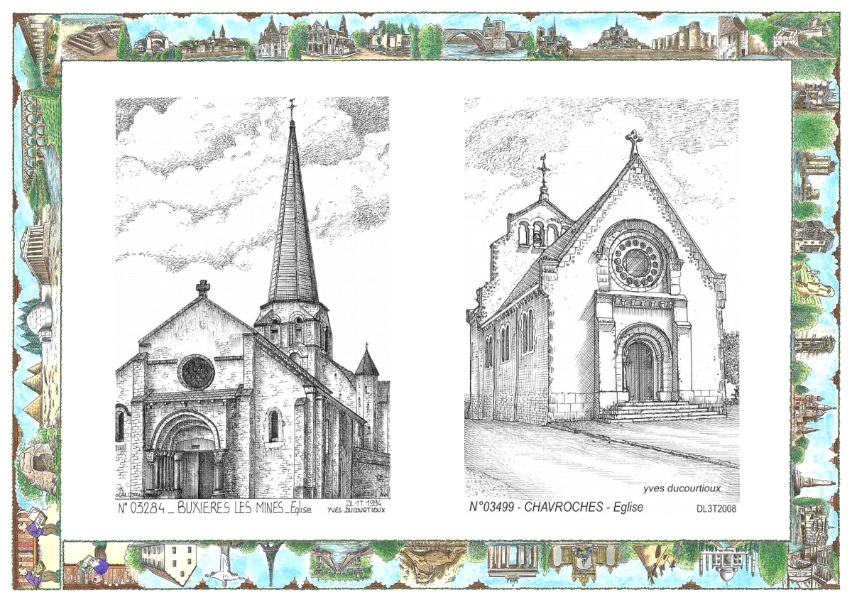 MONOCARTE N 03284-03499 - BUXIERES LES MINES - �glise / CHAVROCHES - �glise