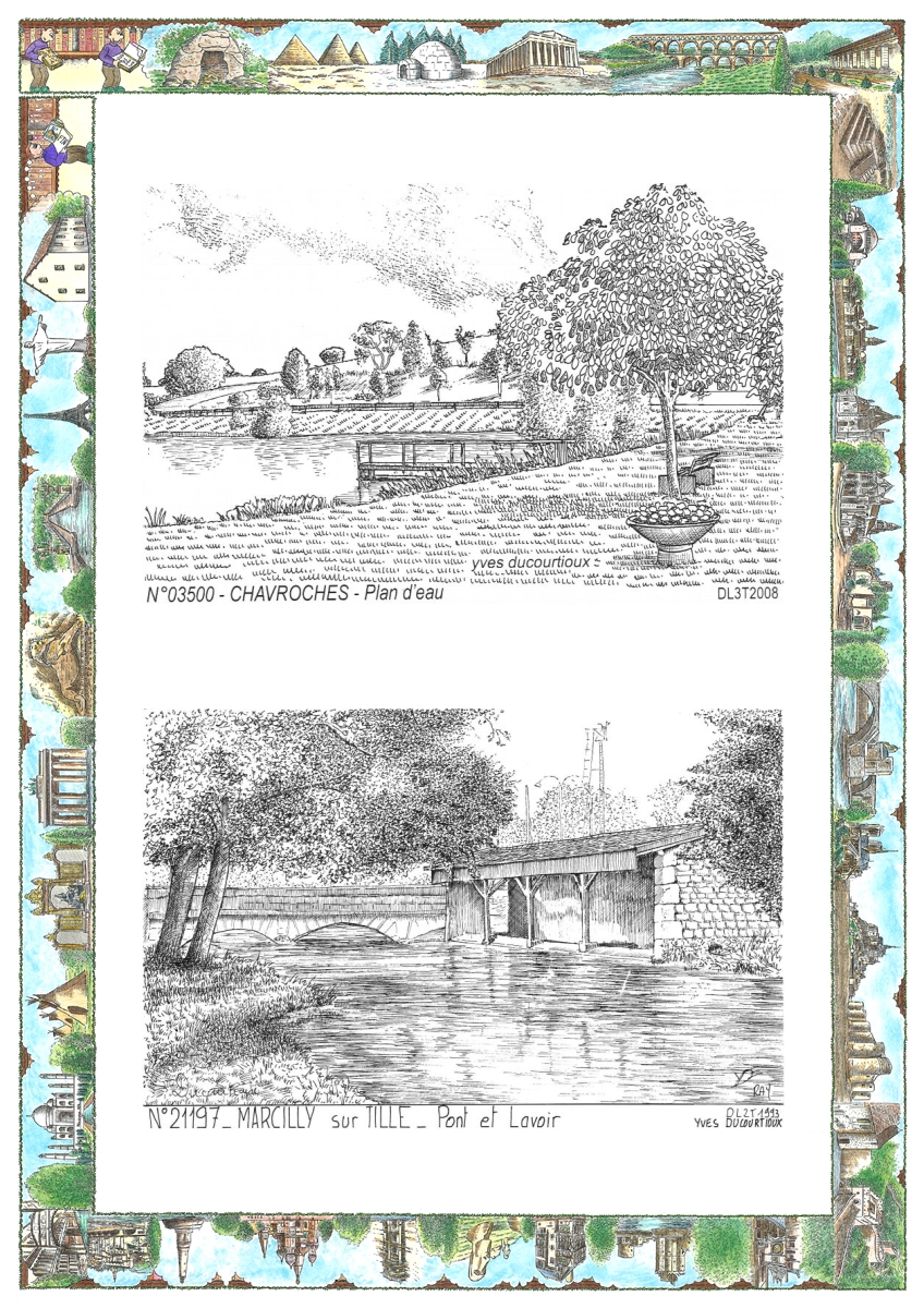 MONOCARTE N 03500-21197 - CHAVROCHES - plan d eau / MARCILLY SUR TILLE - pont et lavoir