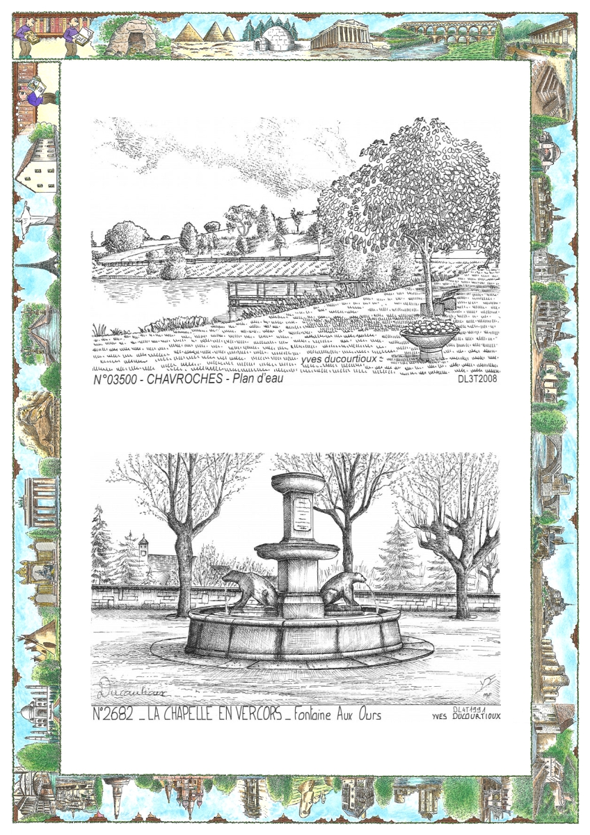 MONOCARTE N 03500-26082 - CHAVROCHES - plan d eau / LA CHAPELLE EN VERCORS - fontaine aux ours