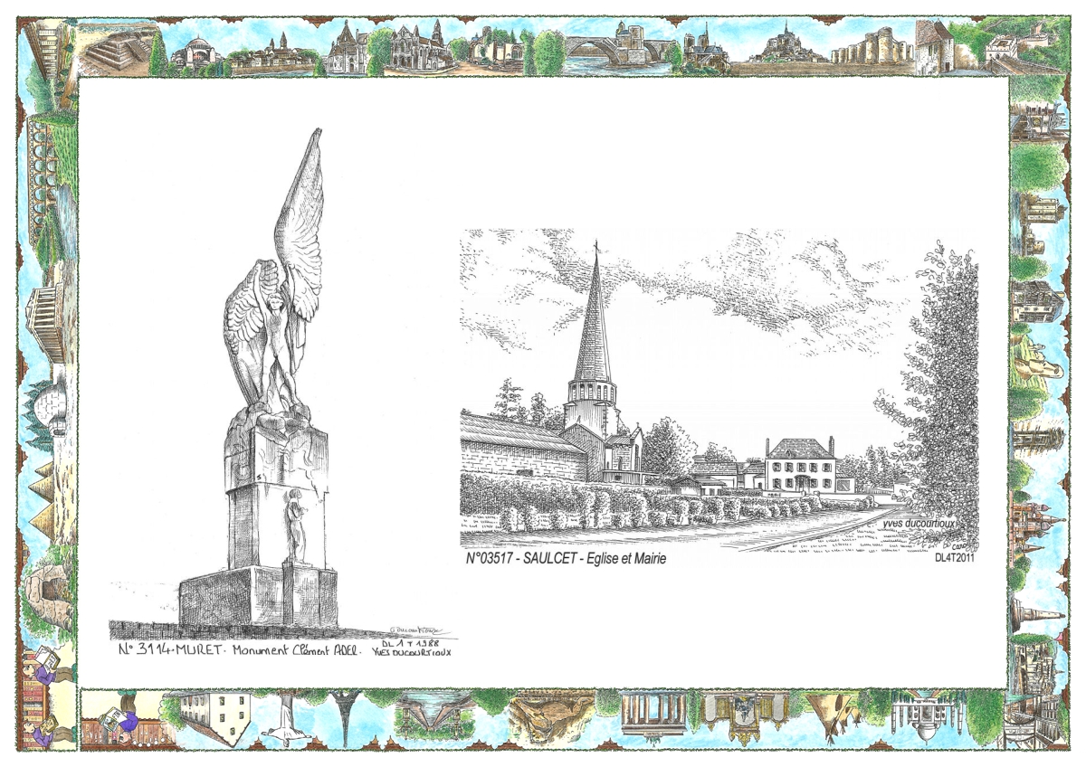 MONOCARTE N 03517-31014 - SAULCET - �glise et mairie / MURET - monument cl�ment ader