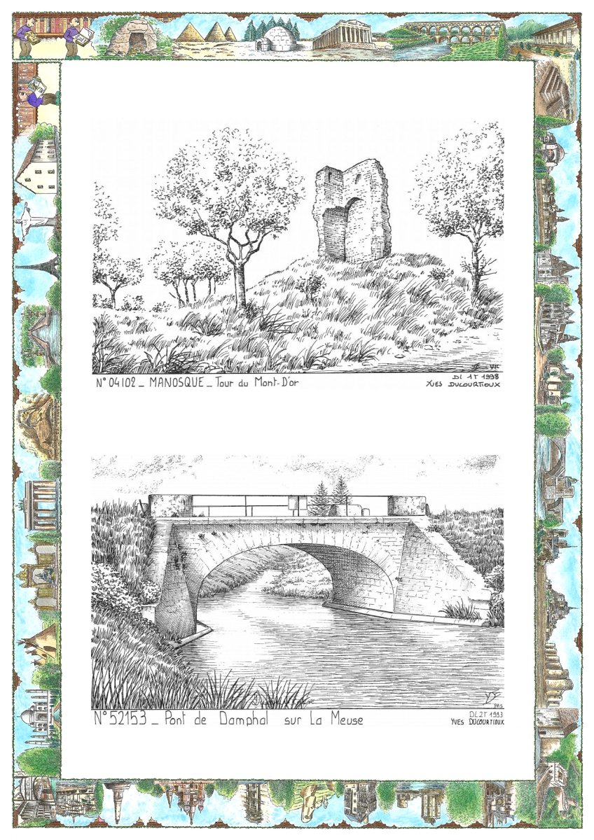 MONOCARTE N 04102-52153 - MANOSQUE - tour du mont d or / PROVENCHERES SUR MEUSE - pont de damphal sur la meuse