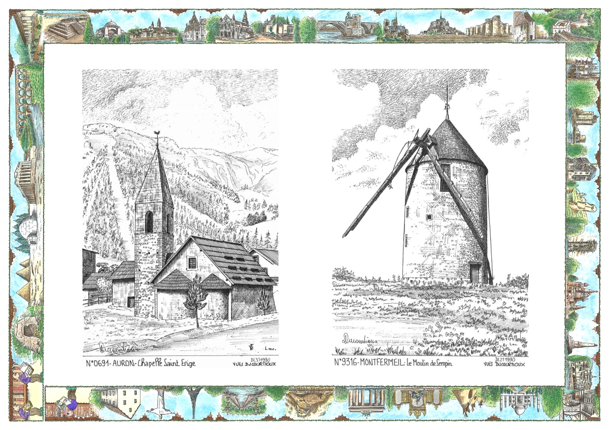 MONOCARTE N 06091-93016 - AURON - chapelle st �rige / MONTFERMEIL - le moulin de sempin