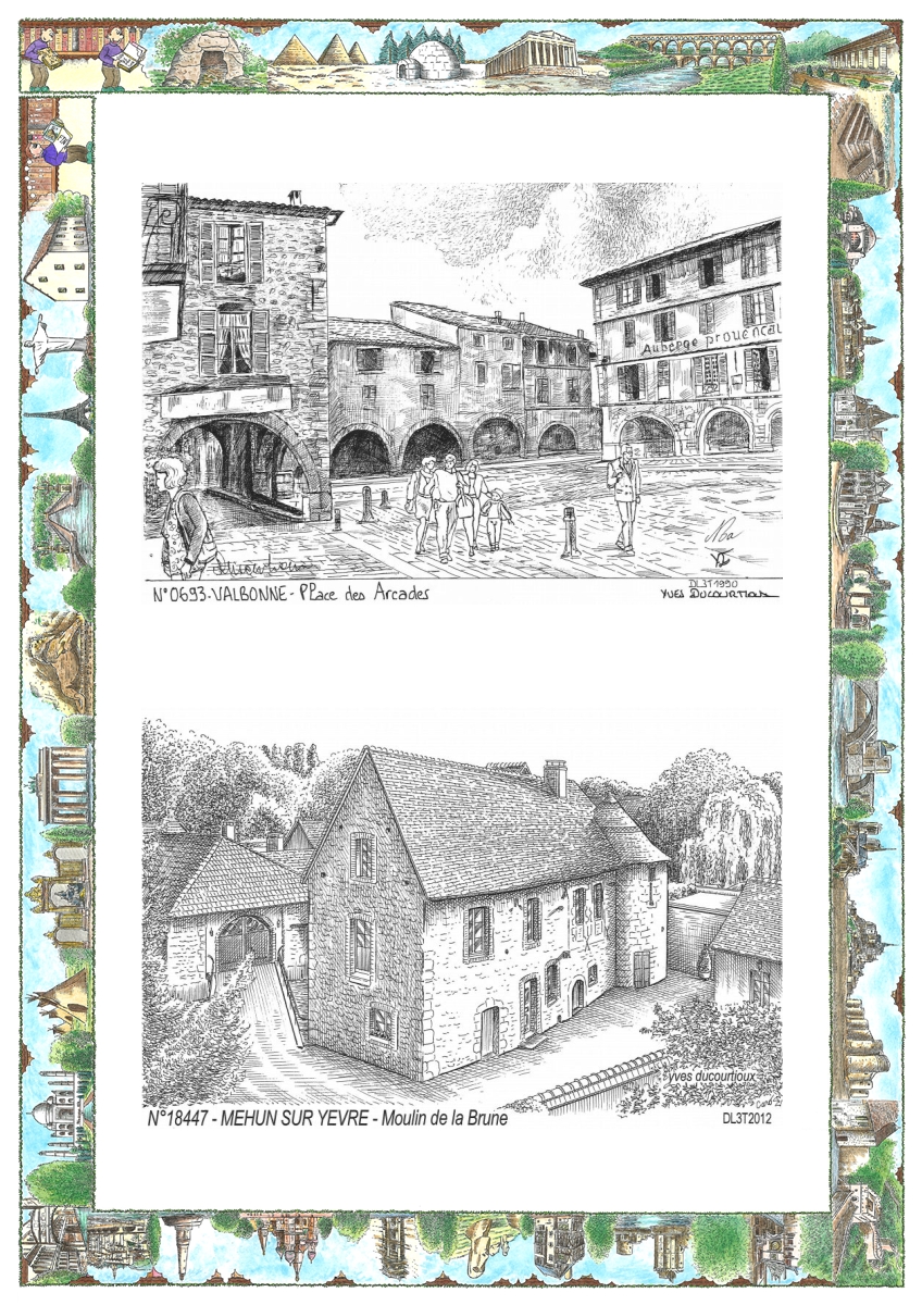 MONOCARTE N 06093-18447 - VALBONNE - place des arcades / MEHUN SUR YEVRE - moulin de la brune