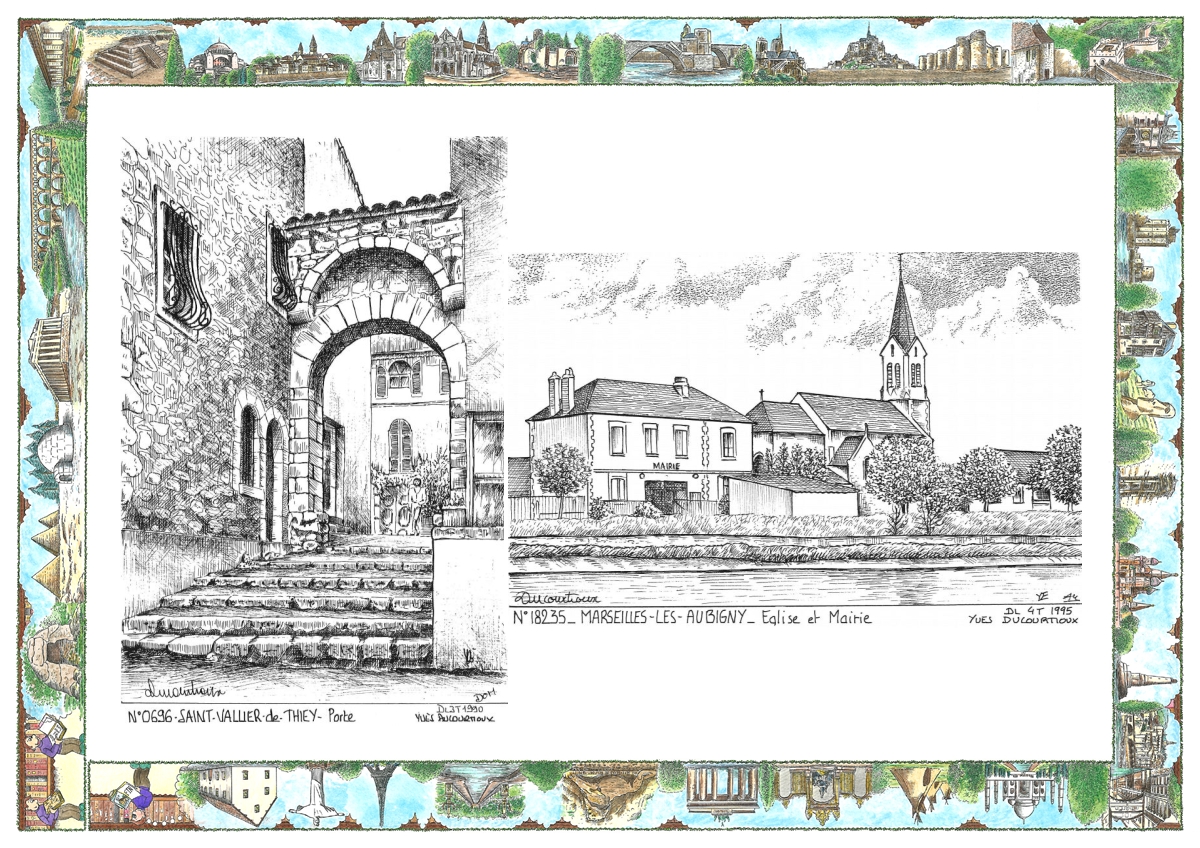MONOCARTE N 06096-18235 - ST VALLIER DE THIEY - porte / MARSEILLES LES AUBIGNY - mairie et �glise