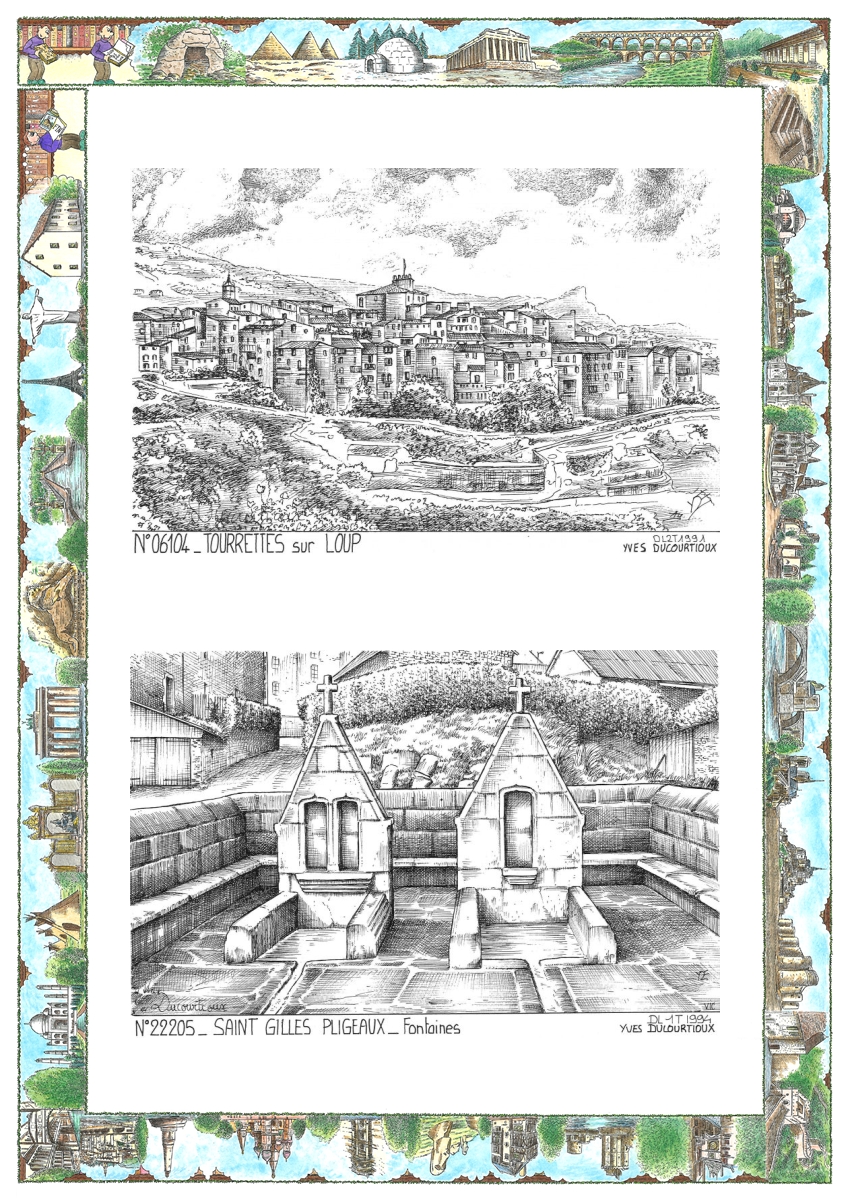 MONOCARTE N 06104-22205 - TOURRETTES SUR LOUP - vue / ST GILLES PLIGEAUX - fontaines