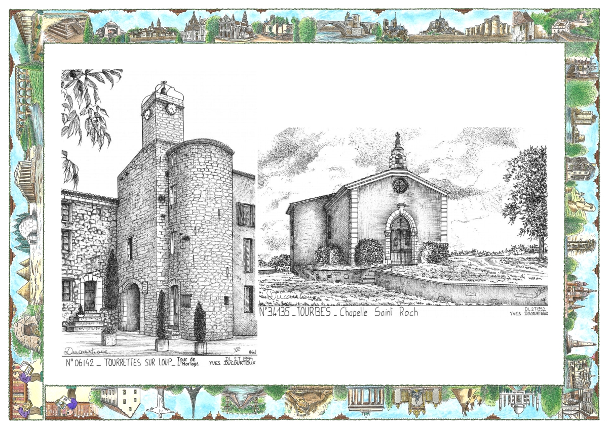 MONOCARTE N 06142-34135 - TOURRETTES SUR LOUP - tour de l horloge / TOURBES - chapelle st roch
