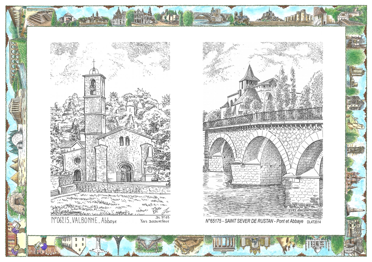 MONOCARTE N 06215-65175 - VALBONNE - abbaye / ST SEVER DE RUSTAN - pont et abbaye