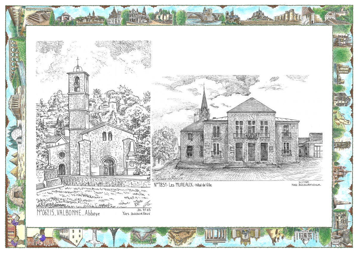MONOCARTE N 06215-78051 - VALBONNE - abbaye / LES MUREAUX - h�tel de ville