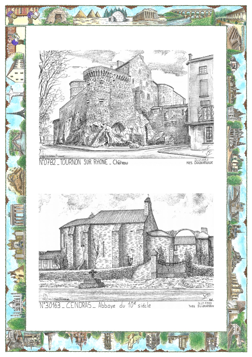 MONOCARTE N 07082-30163 - TOURNON SUR RHONE - ch�teau / CENDRAS - abbaye du 10� si�cle