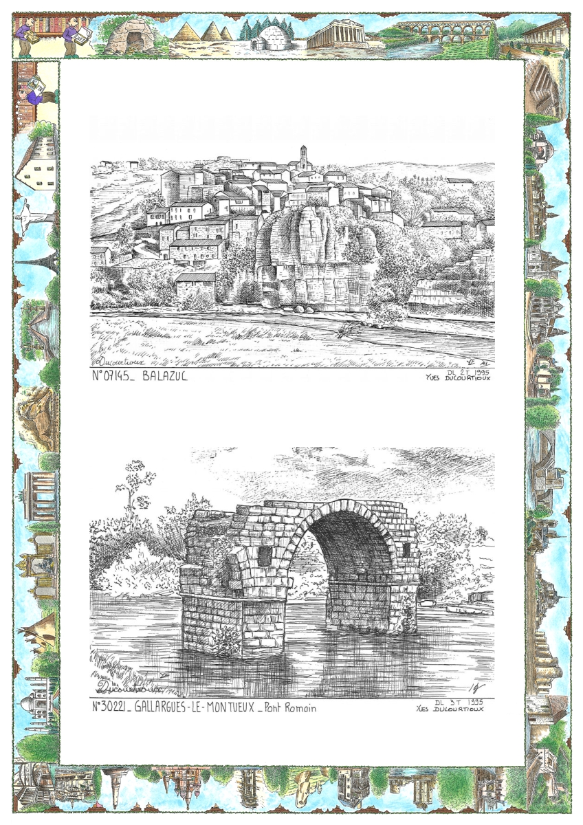 MONOCARTE N 07145-30221 - BALAZUC - vue / GALLARGUES LE MONTUEUX - pont romain