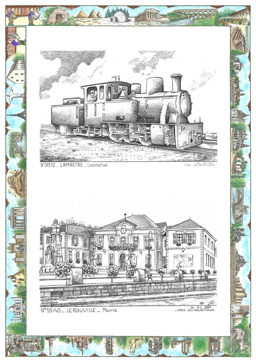 MONOCARTE N 07232-55140 - LAMASTRE - locomotive / LEROUVILLE - mairie