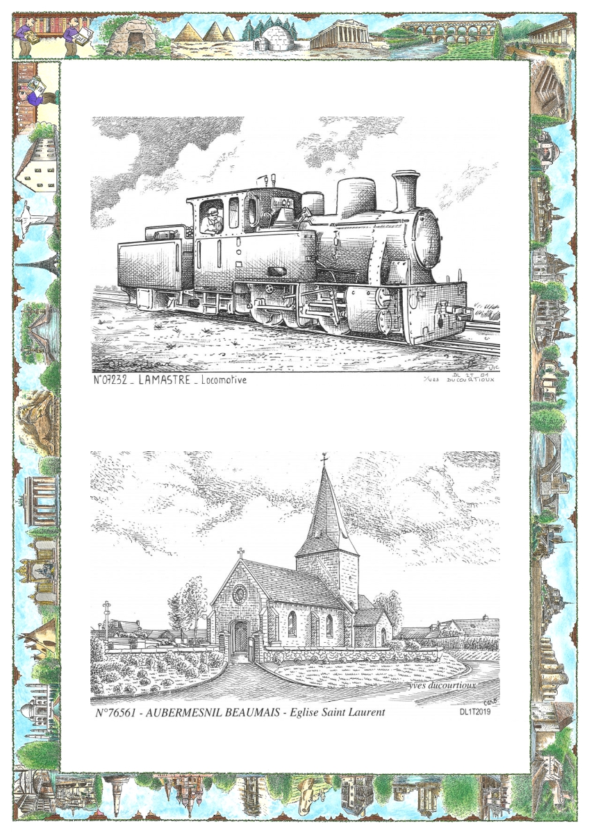 MONOCARTE N 07232-76561 - LAMASTRE - locomotive / AUBERMESNIL BEAUMAIS - �glise st laurent