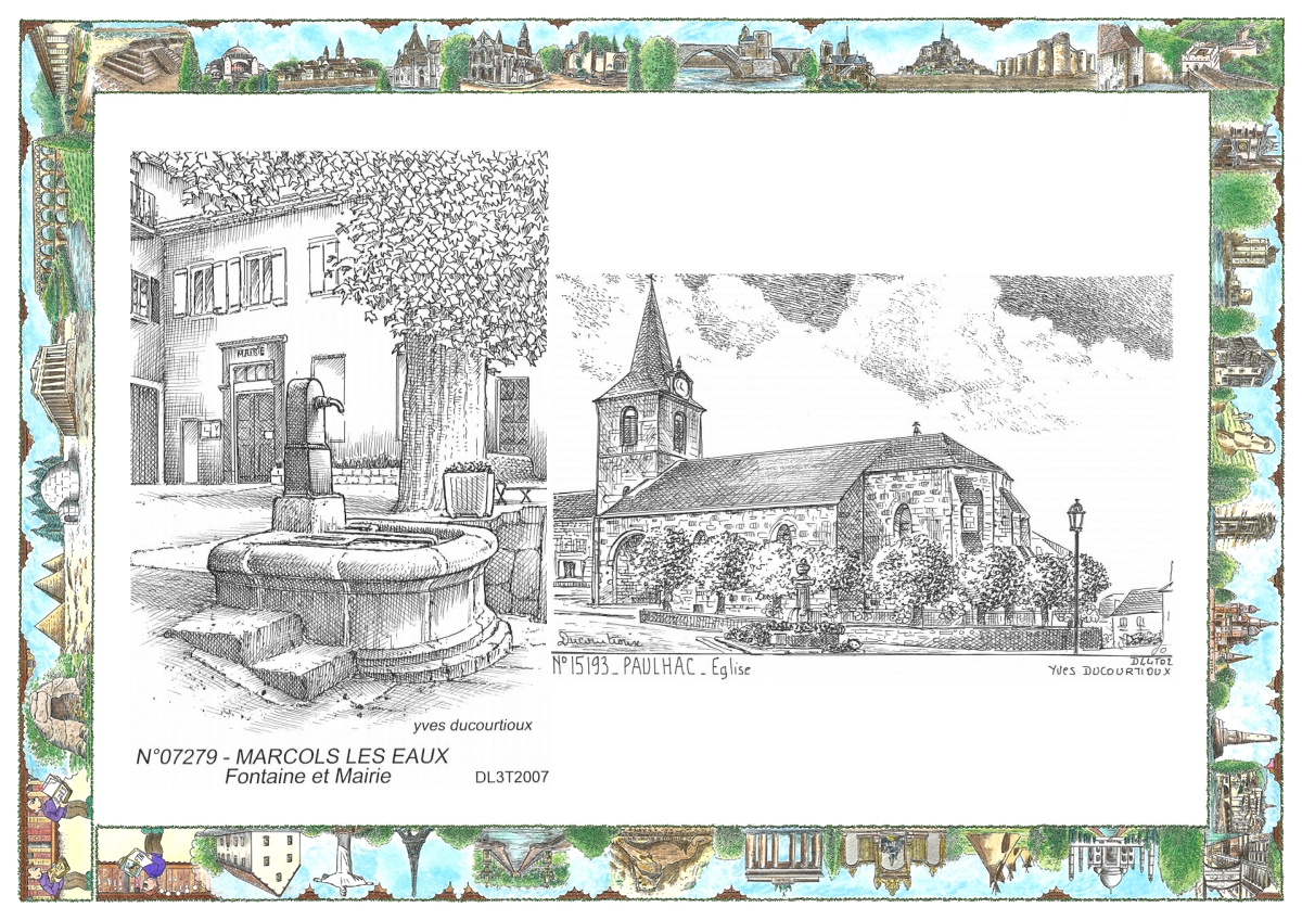 MONOCARTE N 07279-15193 - MARCOLS LES EAUX - fontaine et mairie / PAULHAC - �glise