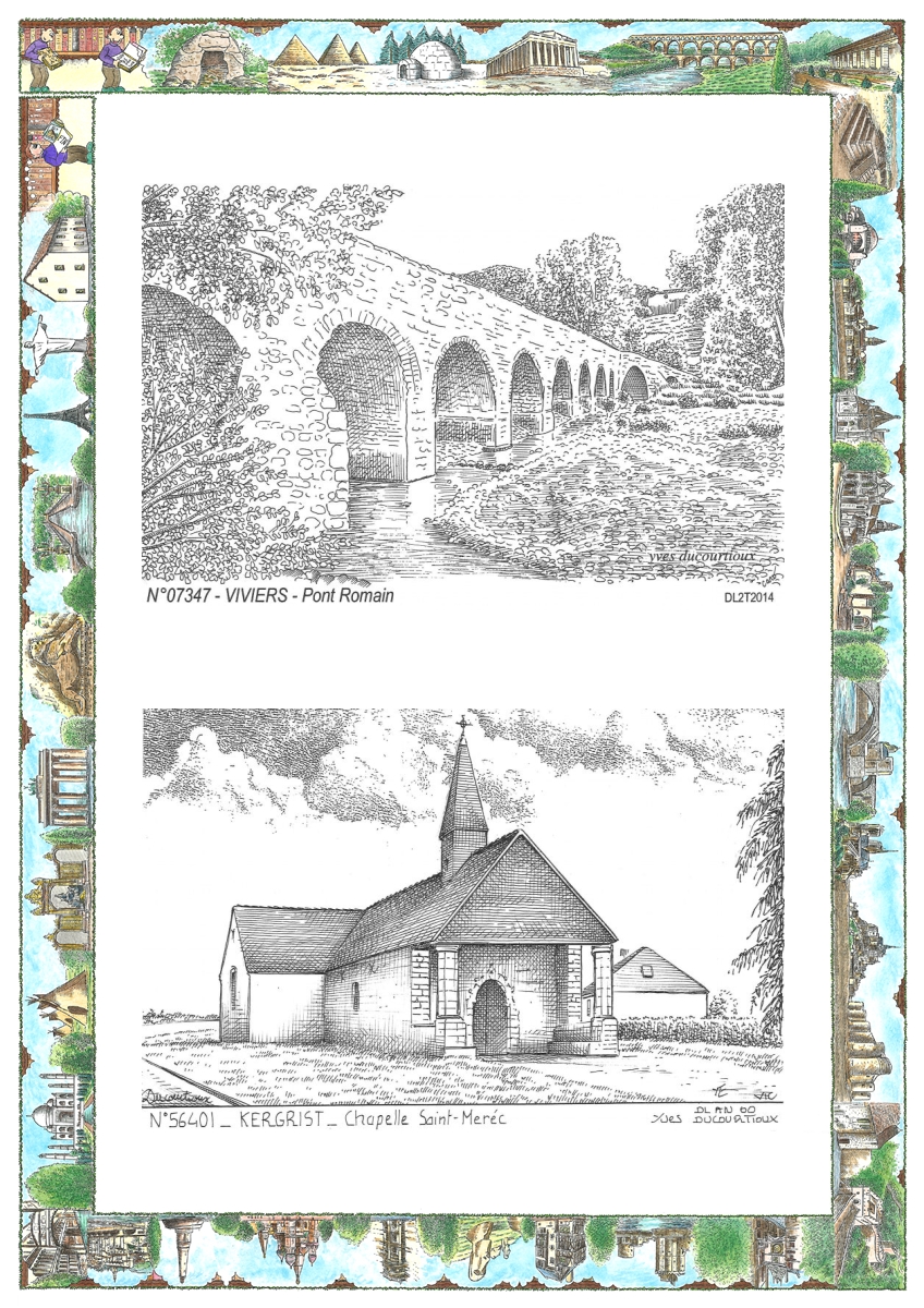 MONOCARTE N 07347-56401 - VIVIERS - pont romain / KERGRIST - chapelle st m�rec