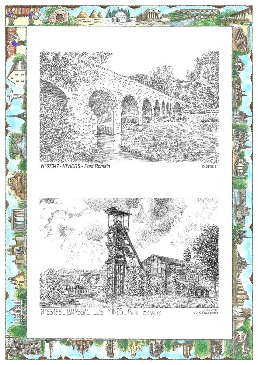 MONOCARTE N 07347-63166 - VIVIERS - pont romain / BRASSAC LES MINES - puits bayard