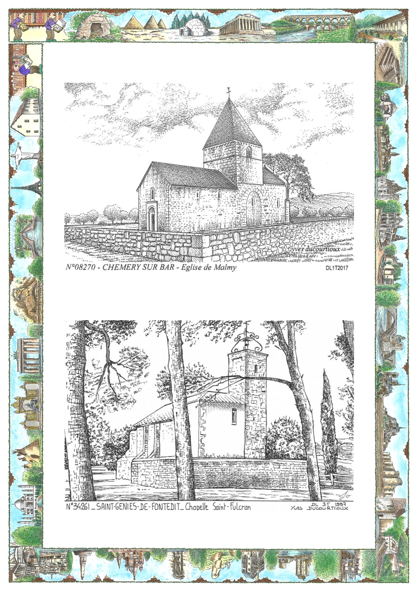 MONOCARTE N 08270-34261 - CHEMERY SUR BAR - �glise de malmy / ST GENIES DE FONTEDIT - chapelle st fulcran
