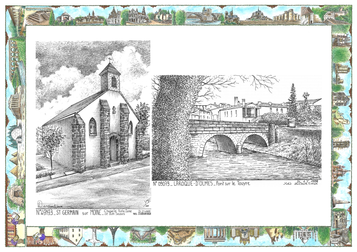 MONOCARTE N 09079-49193 - LAROQUE D OLMES - pont sur le touyre / ST GERMAIN SUR MOINE - chapelle nd de bonsecours