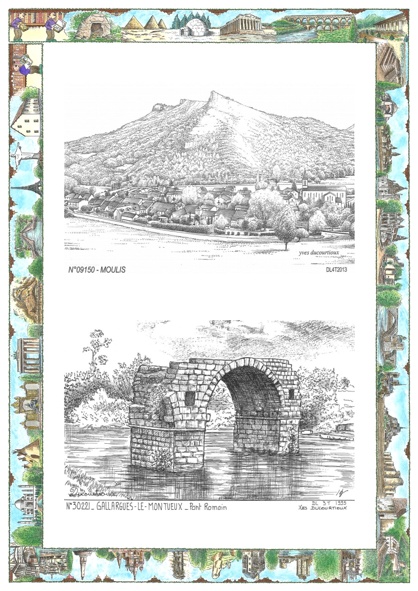 MONOCARTE N 09150-30221 - MOULIS - vue / GALLARGUES LE MONTUEUX - pont romain