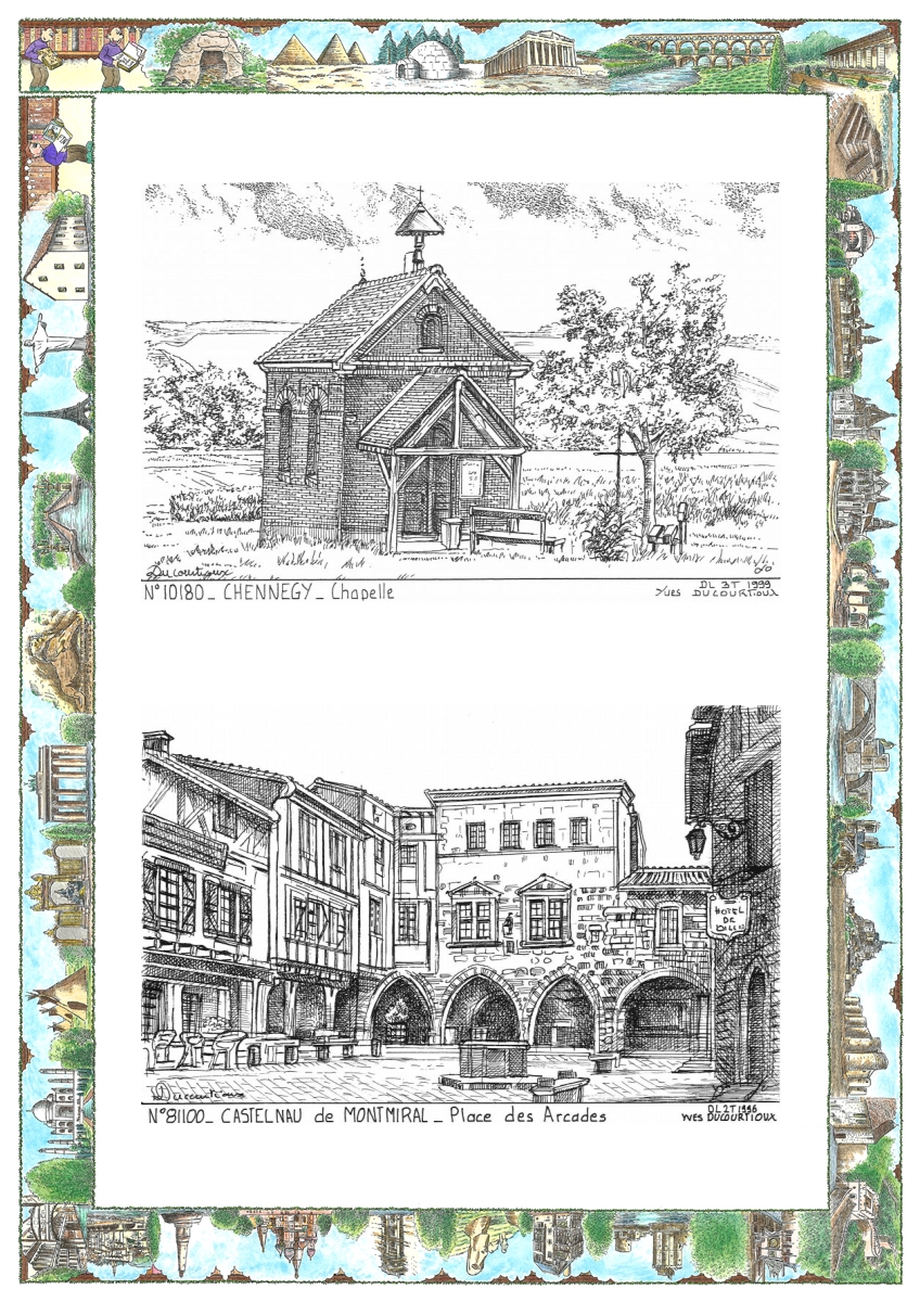 MONOCARTE N 10180-81100 - CHENNEGY - chapelle / CASTELNAU DE MONTMIRAL - place des arcades