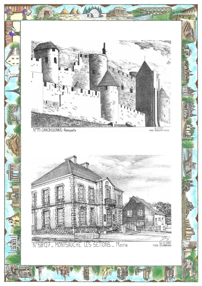 MONOCARTE N 11001-58127 - CARCASSONNE - remparts / MONTSAUCHE LES SETTONS - mairie