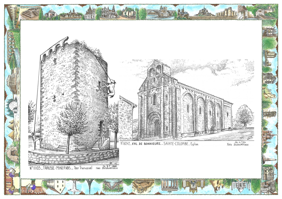 MONOCARTE N 11103-16242 - TRAUSSE MINERVOIS - tour trencavel / STE COLOMBE - �glise