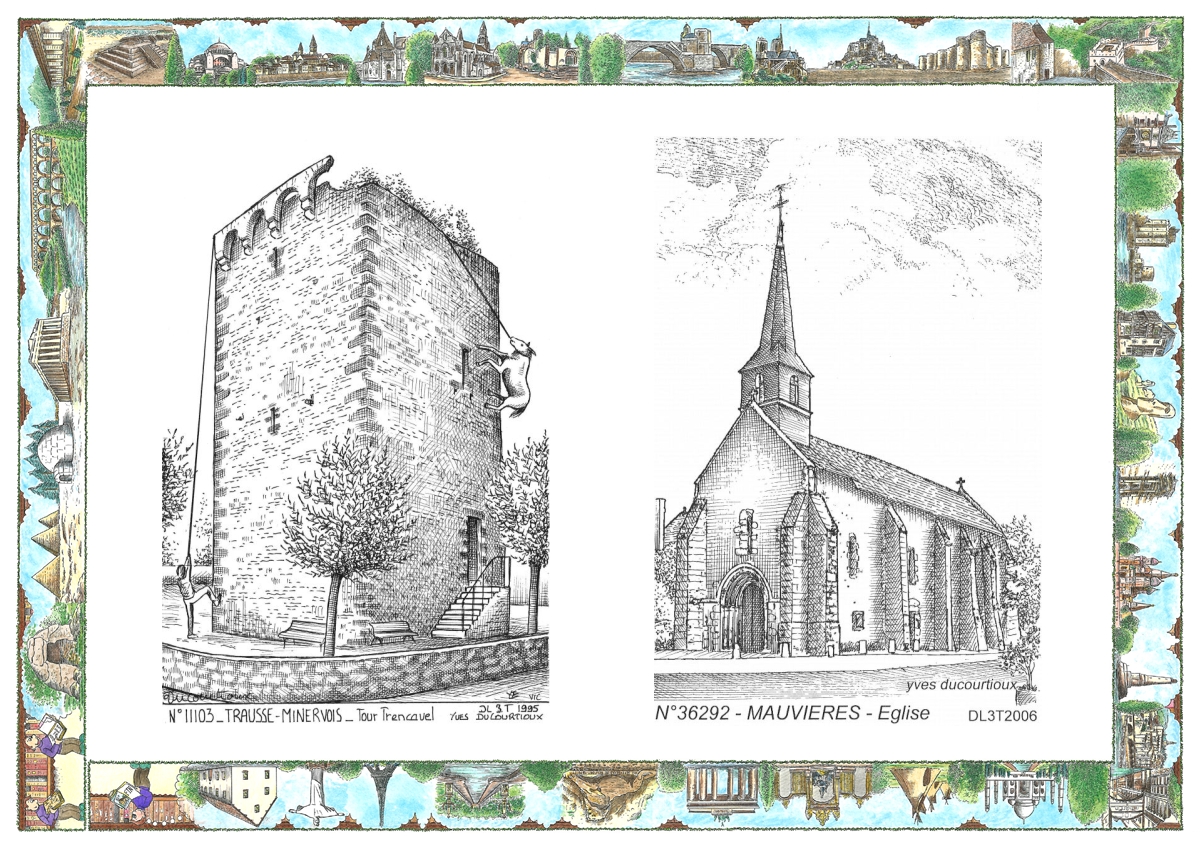 MONOCARTE N 11103-36292 - TRAUSSE MINERVOIS - tour trencavel / MAUVIERES - �glise