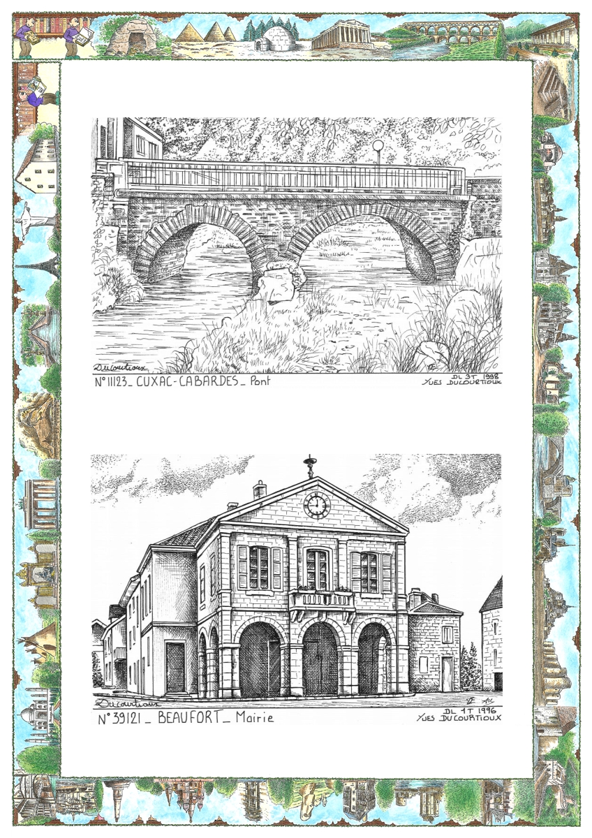 MONOCARTE N 11123-39121 - CUXAC CABARDES - pont / BEAUFORT - mairie