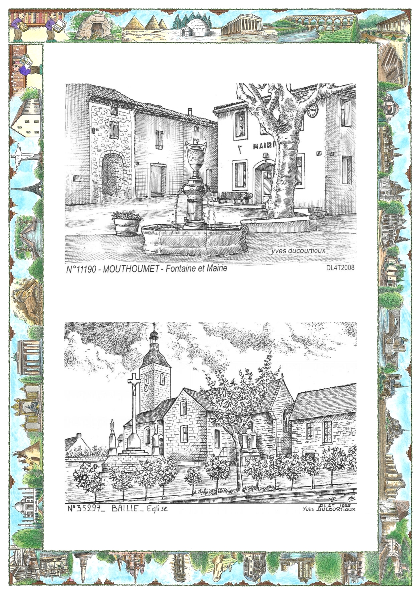 MONOCARTE N 11190-35297 - MOUTHOUMET - fontaine et mairie / BAILLE - �glise