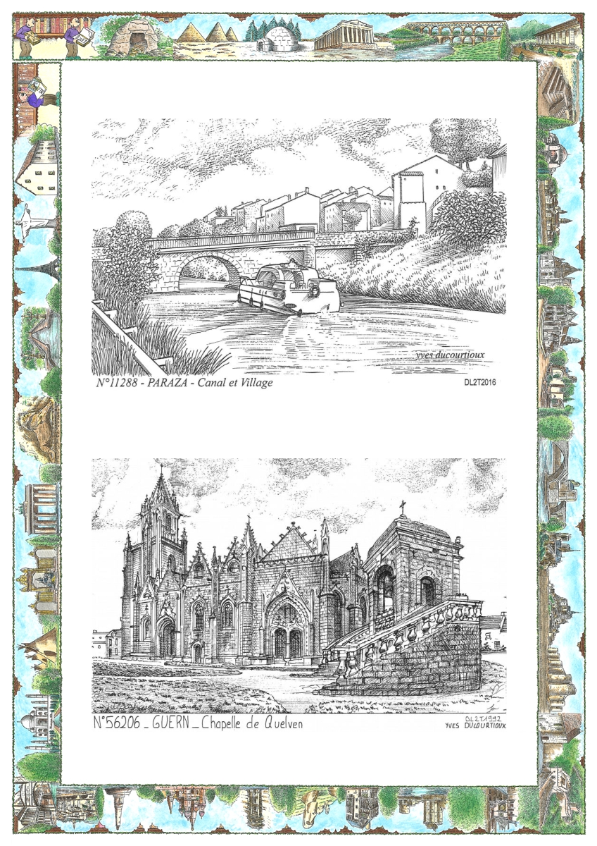MONOCARTE N 11288-56206 - PARAZA - canal et village / GUERN - chapelle de quelven