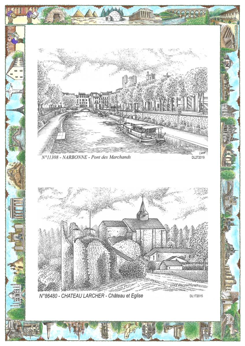 MONOCARTE N 11308-86480 - NARBONNE - pont des marchands / CHATEAU LARCHER - ch�teau et �glise