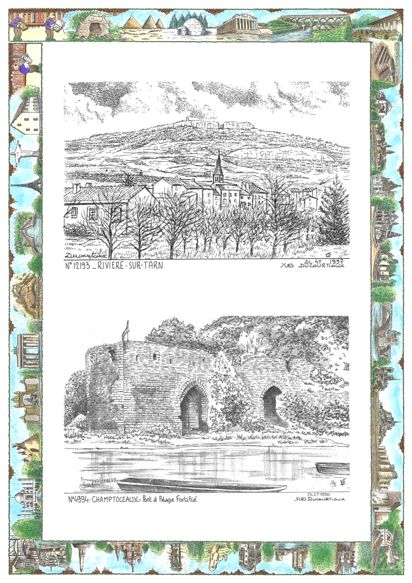 MONOCARTE N 12193-49094 - RIVIERE SUR TARN - vue / CHAMPTOCEAUX - pont � p�age fortifi�