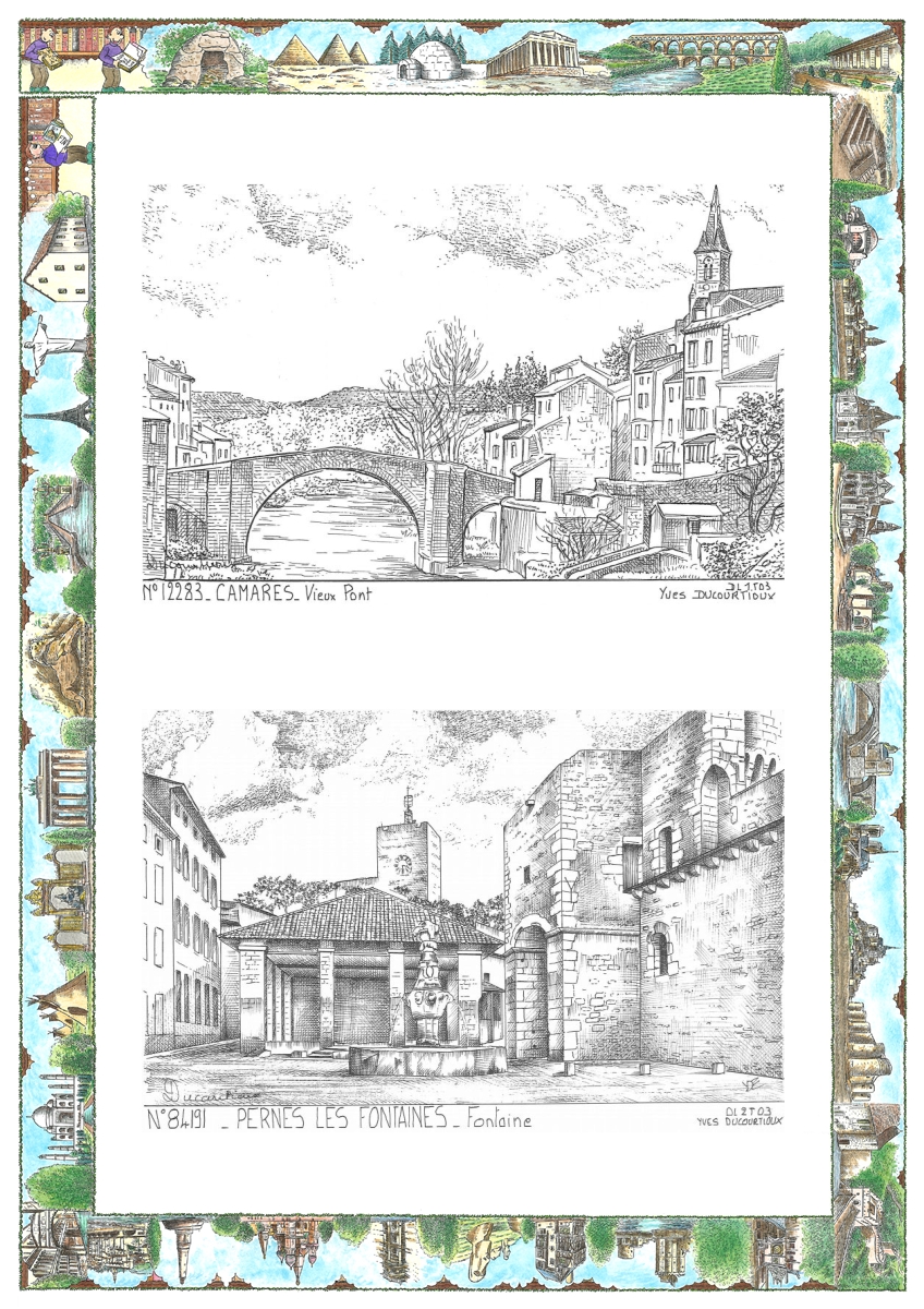 MONOCARTE N 12283-84191 - CAMARES - vieux pont / PERNES LES FONTAINES - fontaine