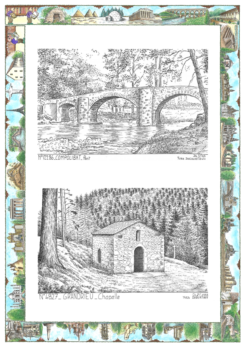 MONOCARTE N 12286-48027 - COMPOLIBAT - pont / GRANDRIEU - chapelle
