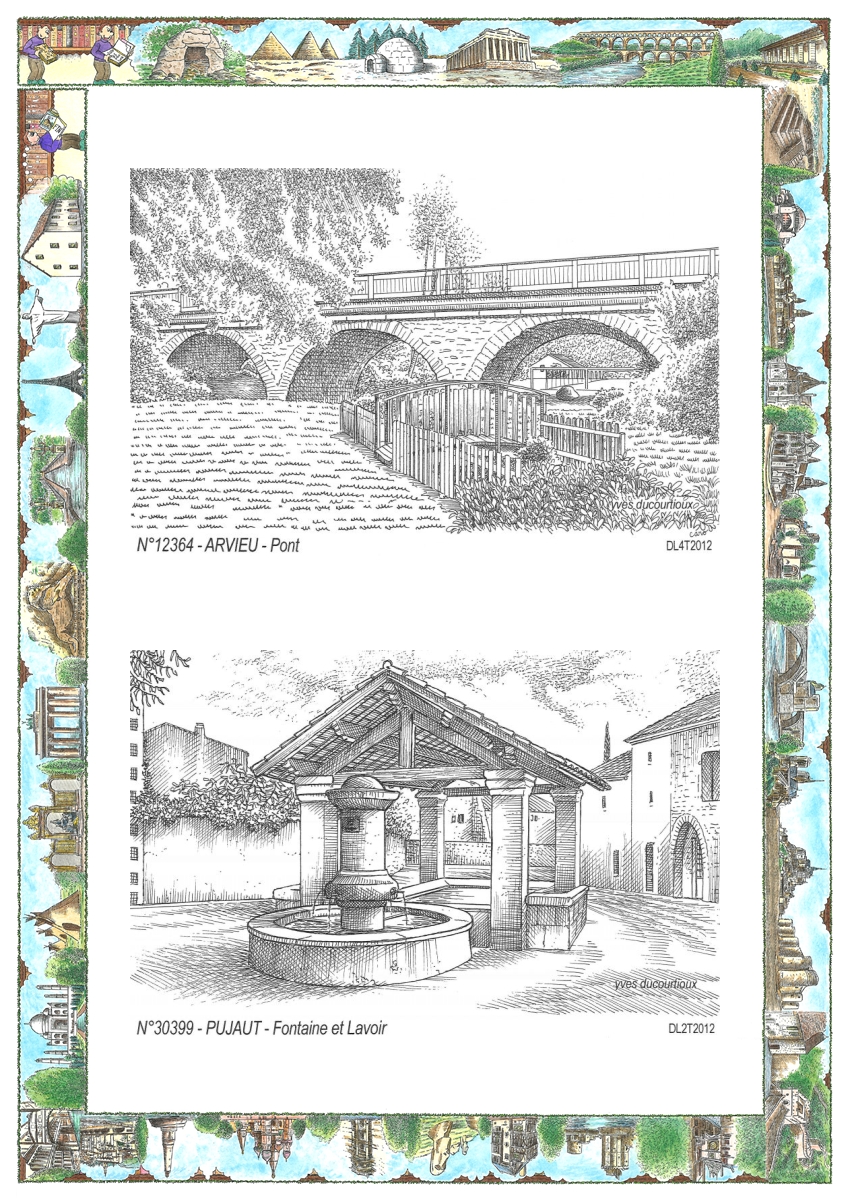 MONOCARTE N 12364-30399 - ARVIEU - pont / PUJAUT - fontaine et lavoir