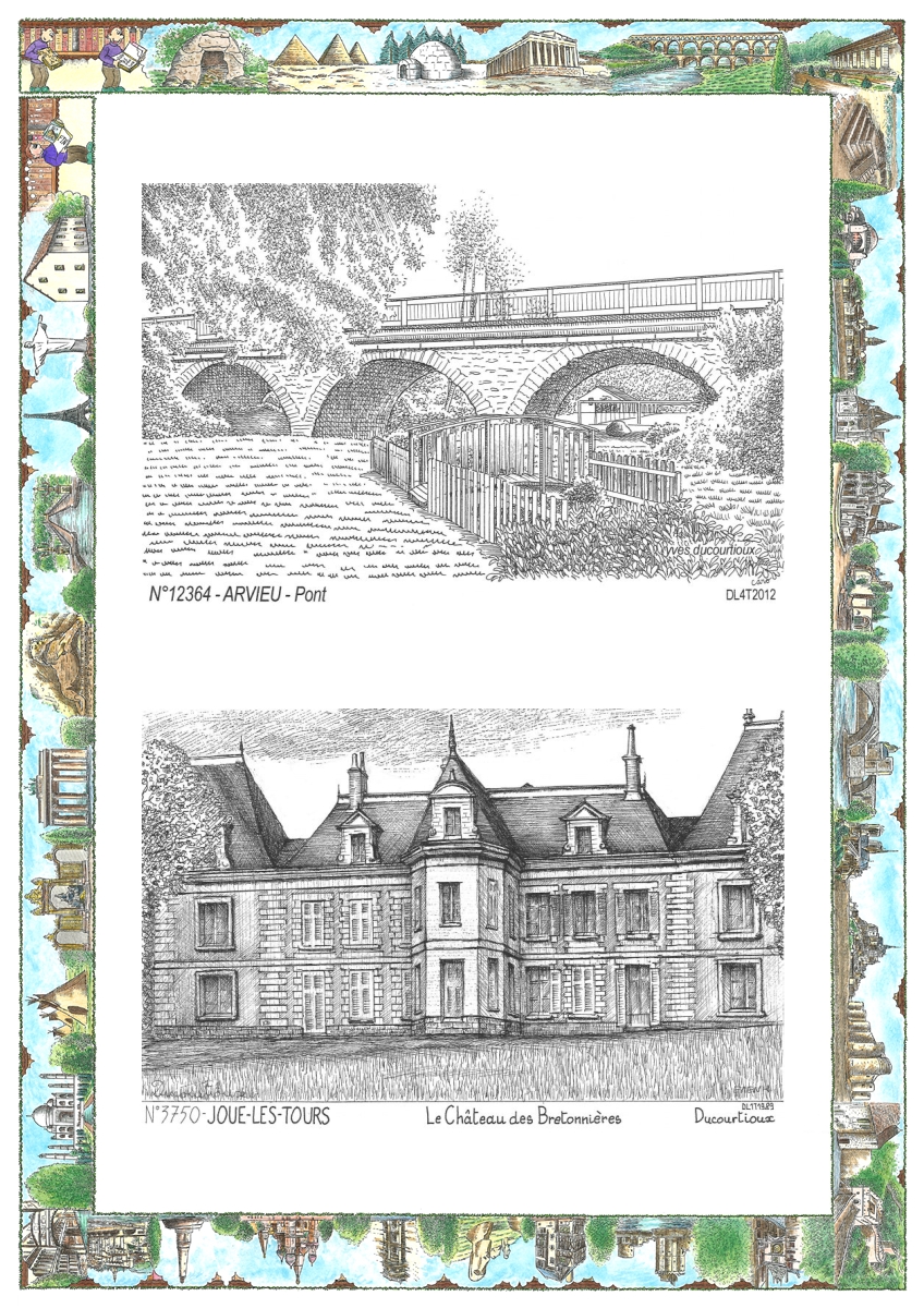 MONOCARTE N 12364-37050 - ARVIEU - pont / JOUE LES TOURS - ch�teau des bretonni�res