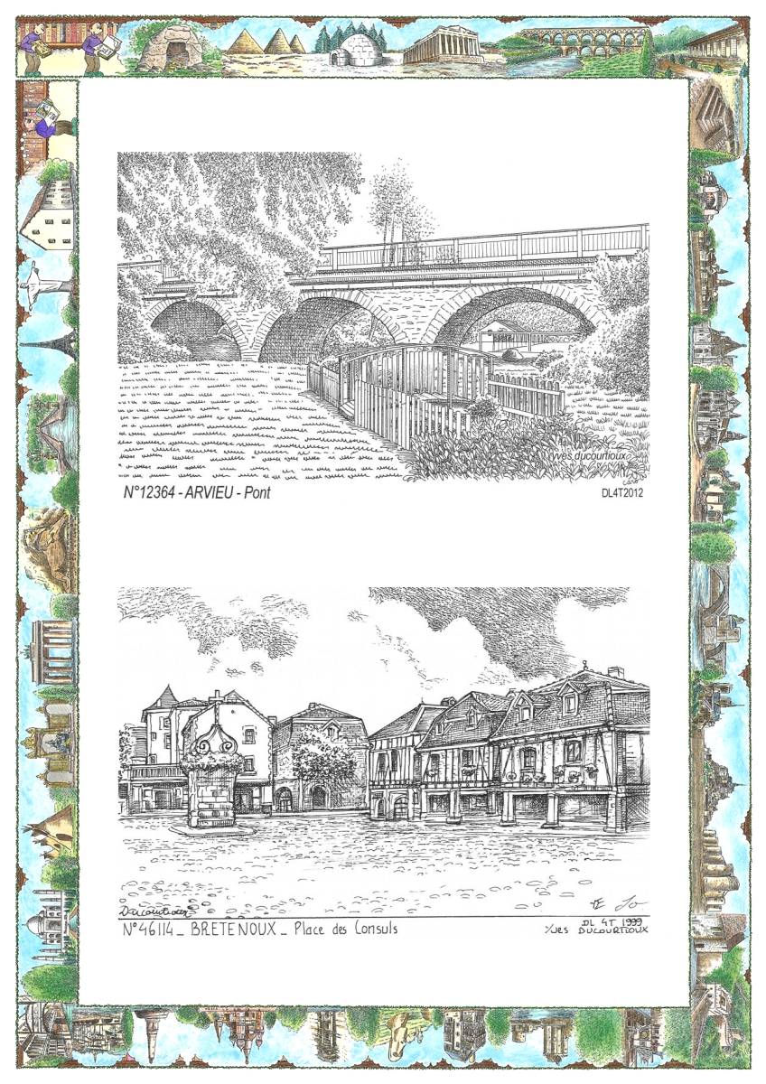 MONOCARTE N 12364-46114 - ARVIEU - pont / BRETENOUX - place des consuls