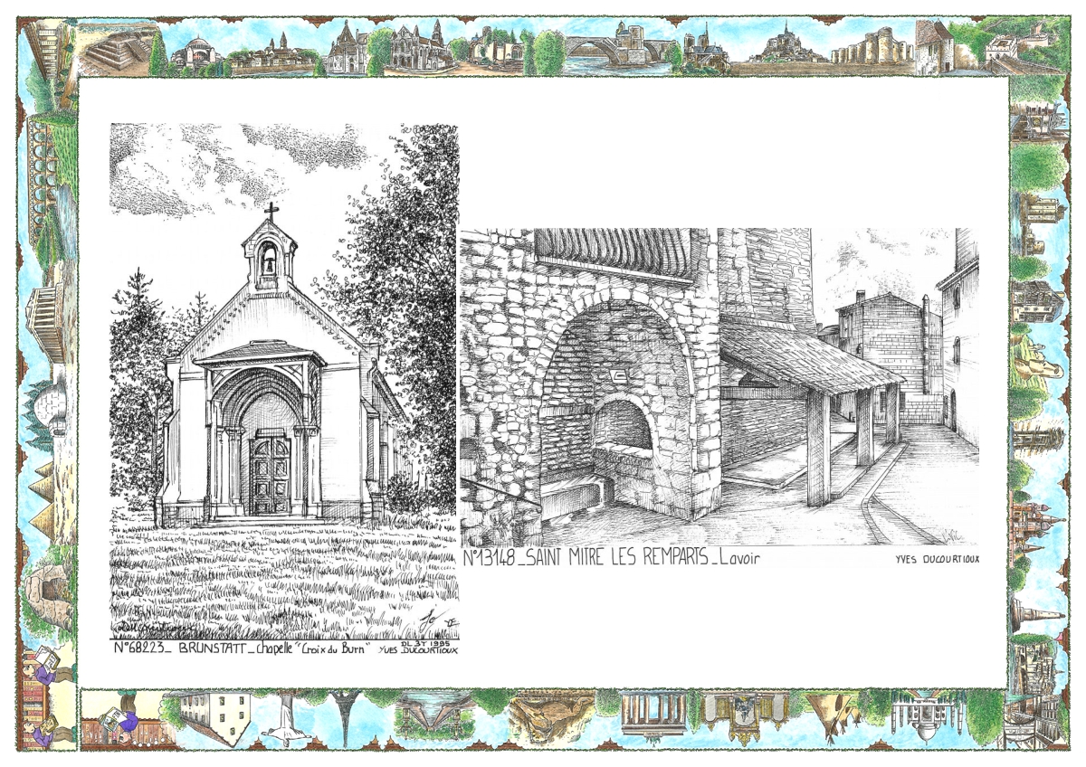 MONOCARTE N 13148-68223 - ST MITRE LES REMPARTS - lavoir / BRUNSTATT - chapelle croix du burn