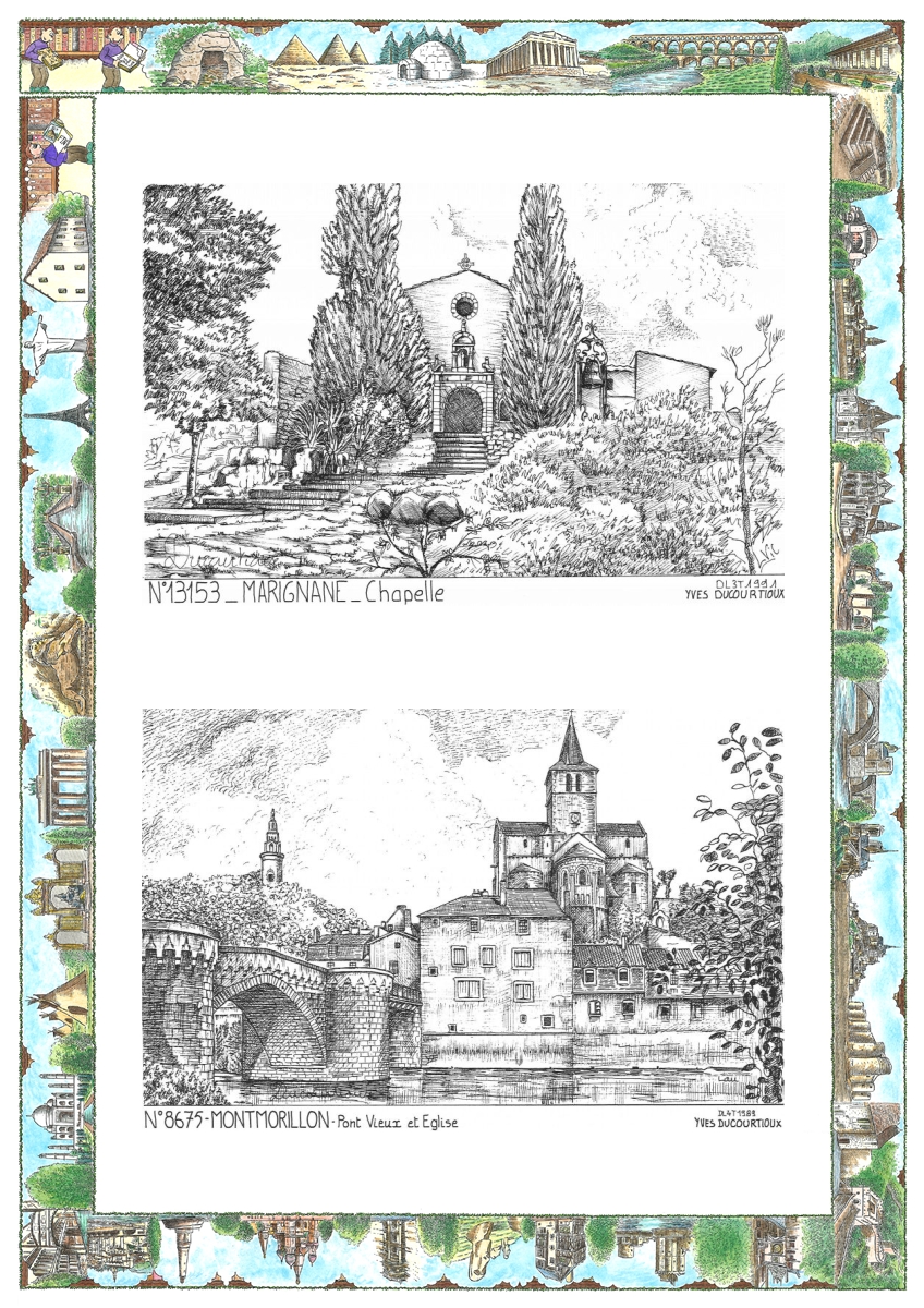 MONOCARTE N 13153-86075 - MARIGNANE - chapelle / MONTMORILLON - pont vieux et �glise