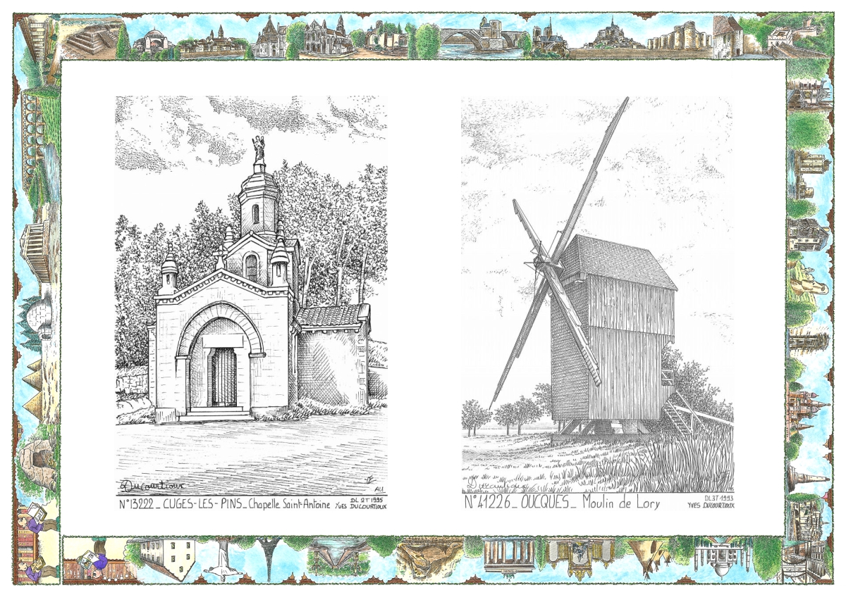 MONOCARTE N 13222-41226 - CUGES LES PINS - chapelle st antoine / OUCQUES LA NOUVELLE - moulin de lory